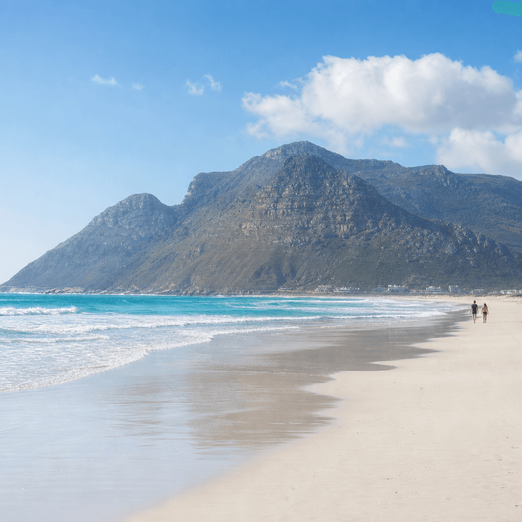 The empty white sand of Noordhoek beach on a clear afternoon